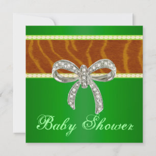 Invitation Carton d'invitation à une baby shower Green Tiger