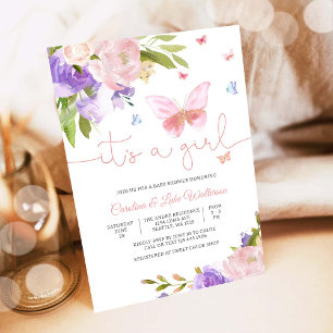 Invitation Carton d'invitation à une baby shower papillon flo