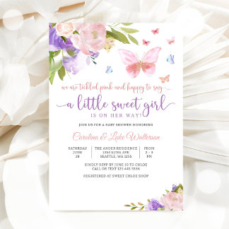 Invitation Carton d'invitation à une baby shower papillon flo