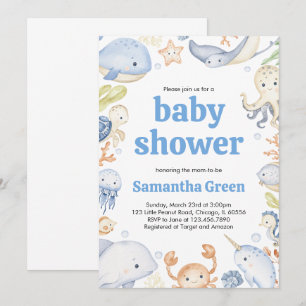 Invitation Carton d'invitation à une baby shower sous la mer