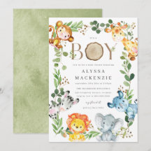 Carton d'invitation à une baby shower sur les anim