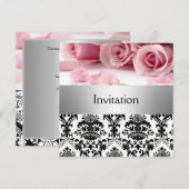Invitation Carton d'invitation à une fête aux roses roses dam (Devant / Derrière)