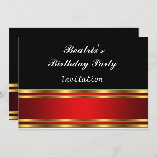 Invitation Carton d'invitation à une fête d'anniversaire noir (Devant / Derrière)