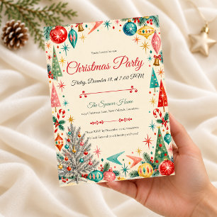 Invitation Carton d'invitation à une fête de Noël rétro atomi