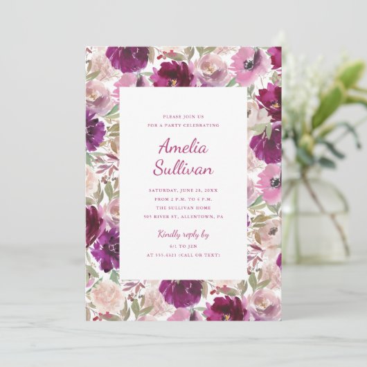 Invitation Carton d'invitation à une fête florale aquarelle (Debout devant)