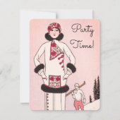 Invitation Carton d'invitation à une soirée de ski sur fond r (Devant)