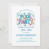 Invitation Carton d'invitation à une soirée piscine avec lett (Devant)