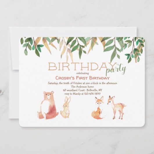 Invitation Carton d'invitation Animaux adorables de la forêt (Devant)