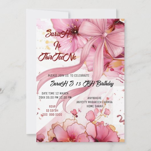 Invitation Carton d'invitation anniversaire arc-en-ciel rose  (Devant)