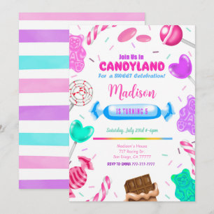 Invitation Carton d'invitation anniversaire Candy land modifi