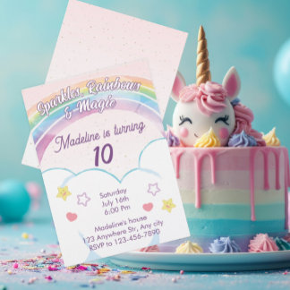 Invitation Carton d'invitation anniversaire licorne arc-en-ci