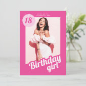 Invitation Carton d'invitation anniversaire photo rose (Debout devant)