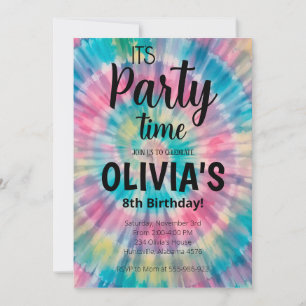 Invitation Carton d'invitation Anniversaire Tie Dye Arc-en-ci