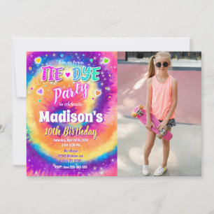 Invitation Carton d'invitation Anniversaire Tie Dye, Photo d'