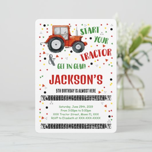 Invitation Carton d'invitation anniversaire tracteur (Debout devant)