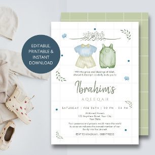 Invitation Carton d'invitation Aqeeqah pour bébé garçon à l'a