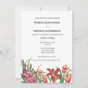 Invitation Carton d'invitation aquarelle Glaïeuls Lys Tulipes