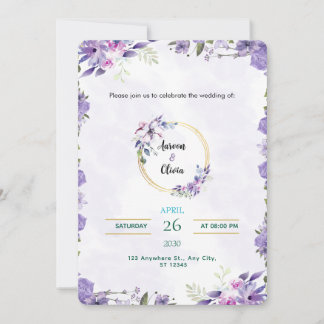 Invitation Carton d'invitation aquarelle or et violet