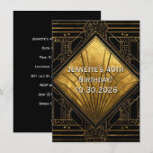 Invitation Carton d'invitation Art Déco noir et or (Devant / Derrière)