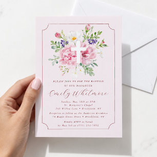 Invitation Carton d'invitation au baptême pour fille avec FLE