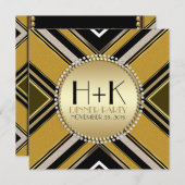 Invitation Carton d'invitation au dîner Art déco couleur or e (Devant / Derrière)