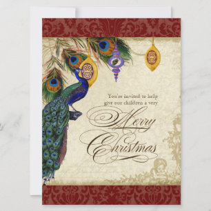 Invitation Carton d'invitation au dîner de Noël de Paon & Plu