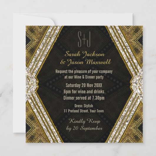 Invitation Carton d'invitation au dîner en cuir doré et noir  (Dos)