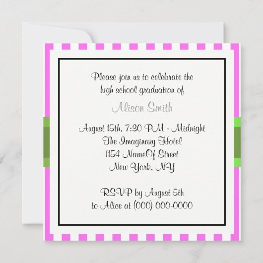 Invitation Carton d'invitation au diplôme à ruban rayé blanc (Dos)