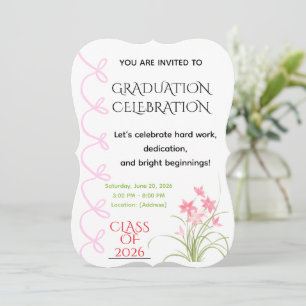 Invitation Carton d'invitation au diplôme au ruban rose