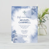 Invitation Carton d'invitation au eucalyptus bleu peint à la  (Debout devant)