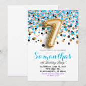 Invitation Carton d'invitation avec confettis pour 7e anniver (Devant / Derrière)