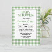 Invitation Carton d'invitation Baby Shower à carreaux vert Gi (Debout devant)