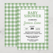 Invitation Carton d'invitation Baby Shower à carreaux vert Gi (Devant / Derrière)