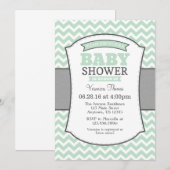 Invitation Carton d'invitation Baby Shower Chevron Vert Menth (Devant / Derrière)