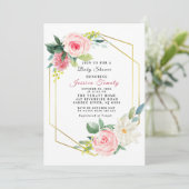 Invitation Carton d'invitation Baby Shower Fille Fleurs de Te (Debout devant)