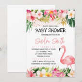 Invitation Carton d'invitation Baby Shower Flamant Rose (Devant / Derrière)