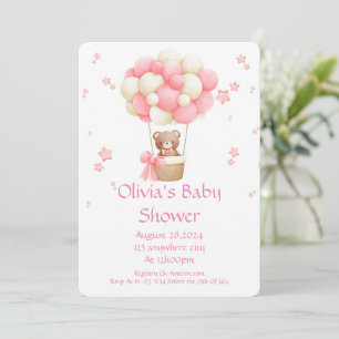 INVITATION CARTON D'INVITATION BABY SHOWER OURS ROSE
