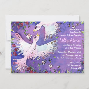 Invitation Carton d'invitation Bat Mitsva aquarelle Oiseaux &