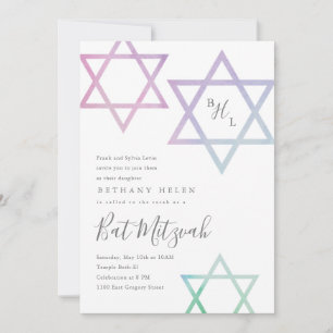 Invitation Carton d'invitation Bat Mitzvah étoile de David aq