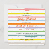Invitation Carton d'invitation bébé à rayures colorées (Devant)