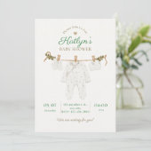 Invitation Carton d'invitation bébé beige et vert clair pour  (Debout devant)
