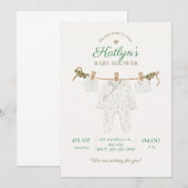 Invitation Carton d'invitation bébé beige et vert clair pour  (Devant / Derrière)