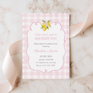 Invitation Carton d'invitation bébé fille motif gingham rose