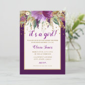 Invitation Carton d'invitation bébé Fleur Améthyste Violet (Debout devant)