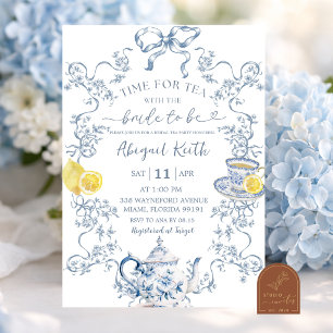 Invitation Carton d'invitation bleu de style chinoiserie pour