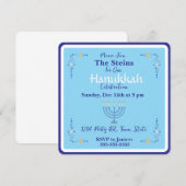 Invitation Carton d'invitation bleu pour la Menorah de Hanouk (Devant / Derrière)