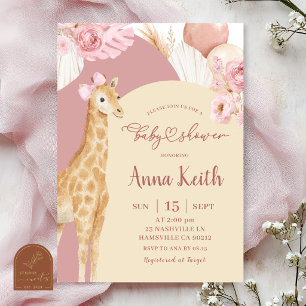 Invitation Carton d'invitation Boho Rose Girafe Savane Baby S