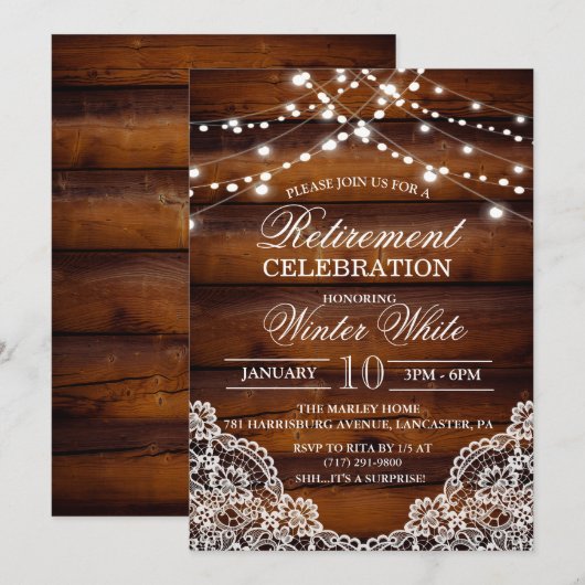 Invitation Carton d'invitation Bois rustique à dentelle (Devant / Derrière)
