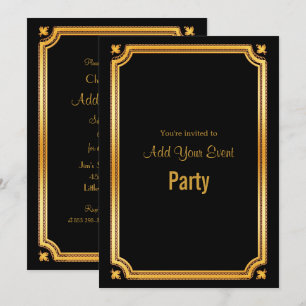 Invitation Carton d'invitation Cadre Noir et Or Élégant