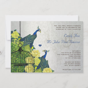 Invitation Carton d'invitation Cage à oiseaux Paon Jaune Mari